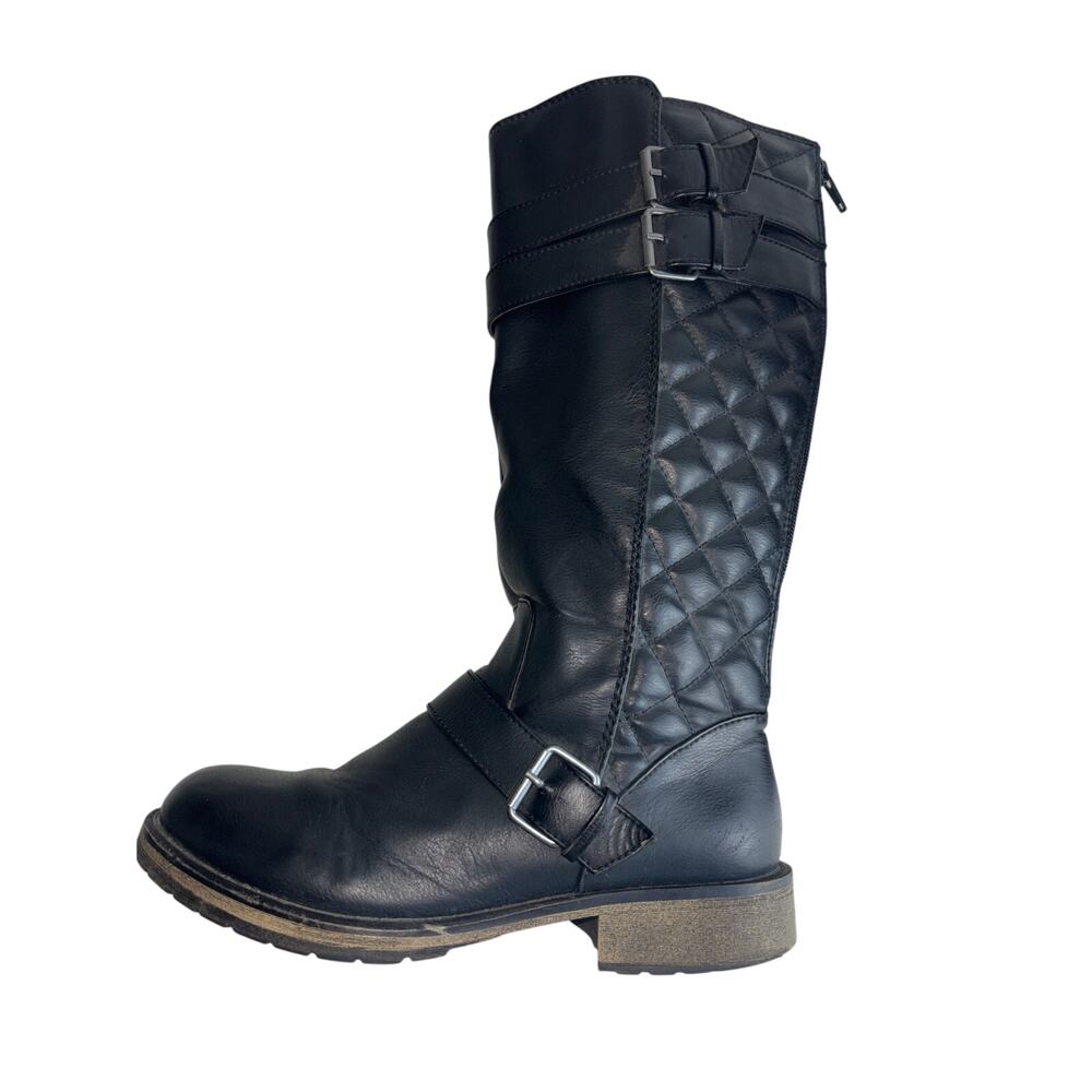 Steve Madden Black Tall Boots with Quilted Accent and Buckle Details Size 5 - Picture 10 of 11